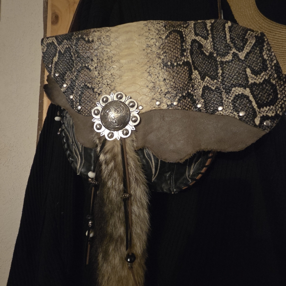 Chic Snake Print Shoulder Bag by Chris Thompson, with Decorative Accents